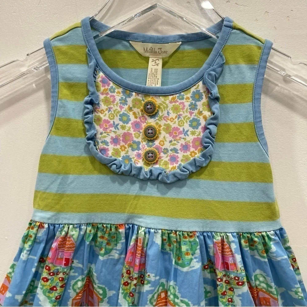 Matilda Jane Home Sweet Home Dress Size 4 Bib Ruffle Front